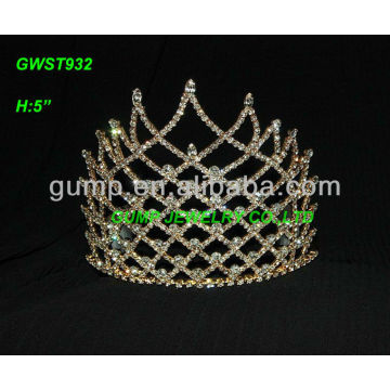 Corona de la tiara del rhinestone del oro